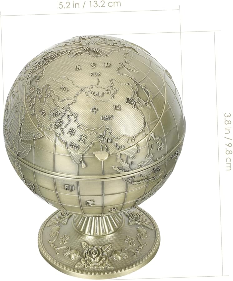 صحن رماد كرة أرضية كلاسيكي مقاوم للرياح مع غطاء، لتزيين وتخزين سطح المكتب للمكتب والمنزل - Image 4